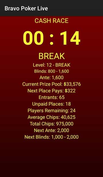 bravo poker live app tournament clock