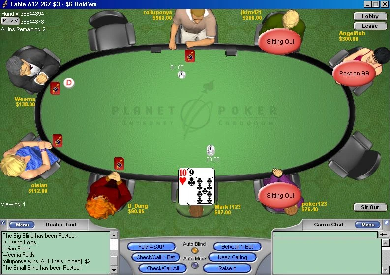Planet Poker Retro Software Interface (1998)