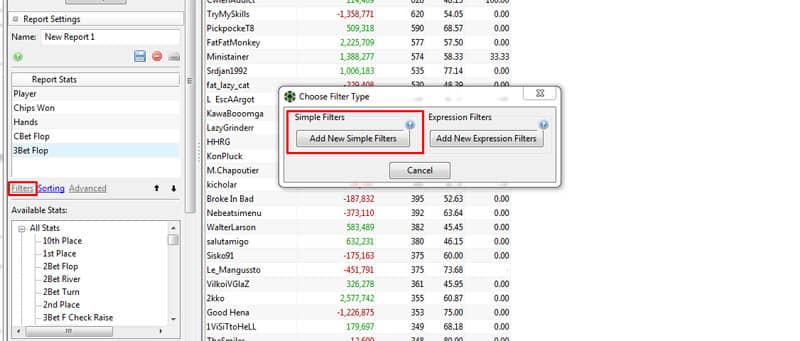 poker tracker custom filters
