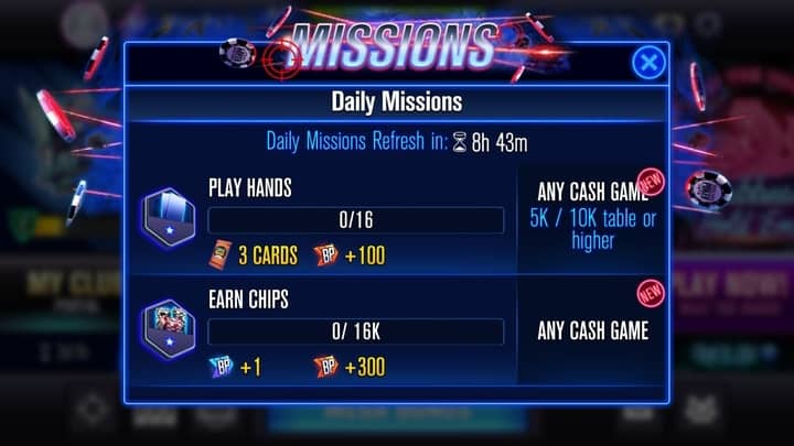 free chips for WSOP daily missions