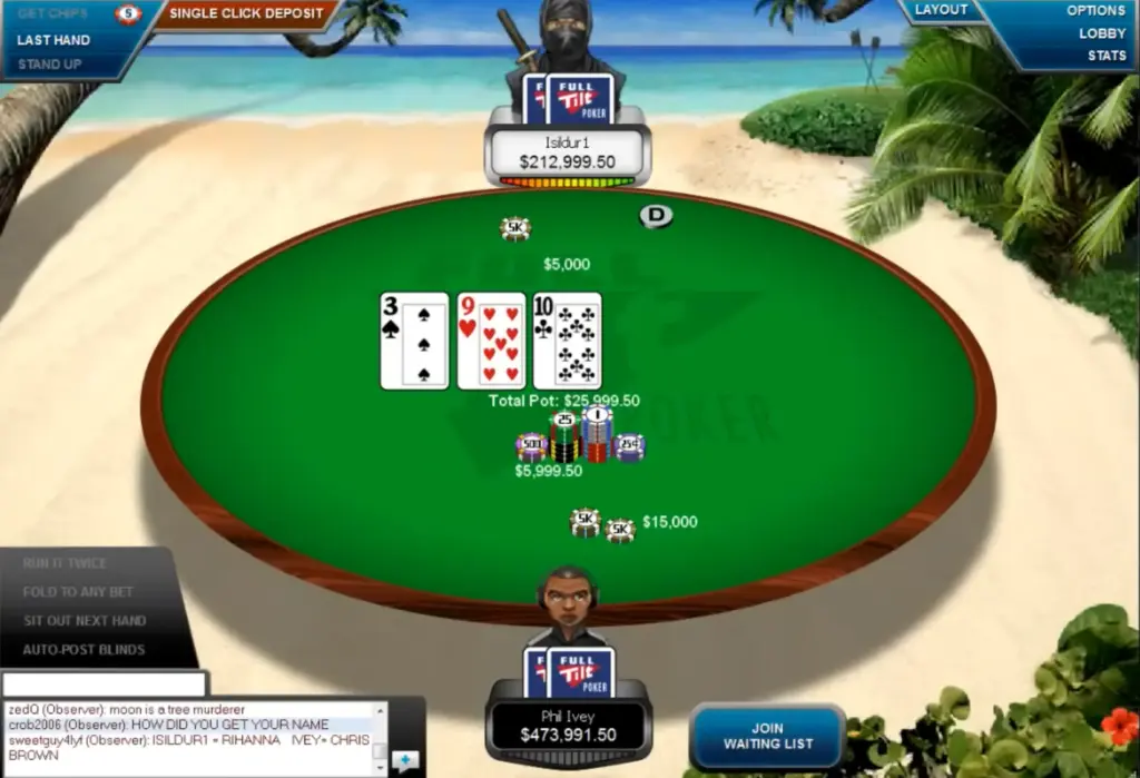 Phil Ivey playing online poker against Isildur1 on Full Tilt Poker high stakes table