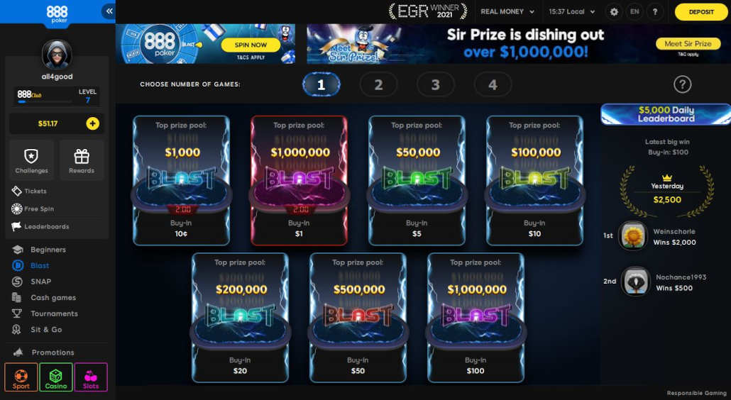 888poker Blast lobby