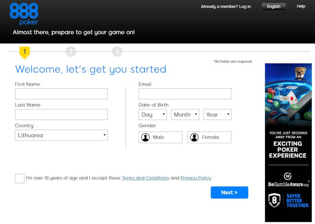 888poker register step 1