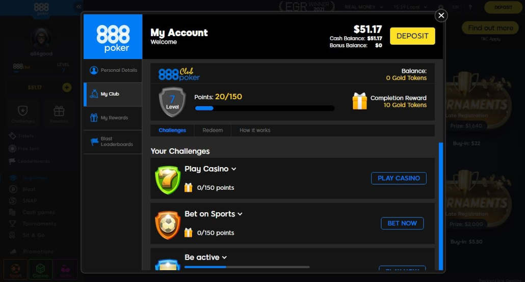 Challenges at 888 poker