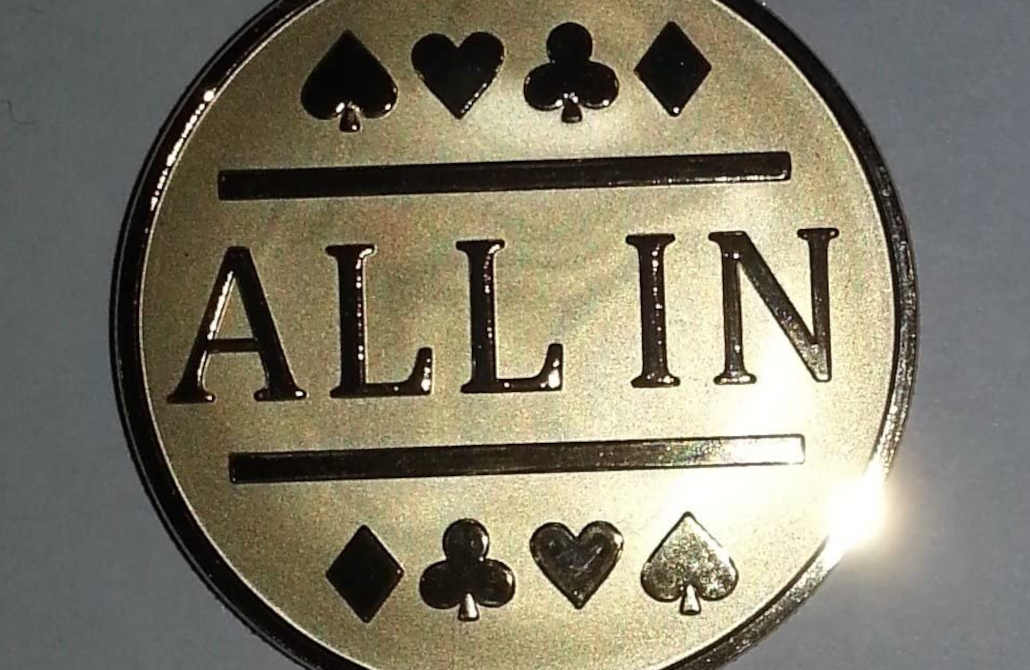 THE ULTIMATE ALL IN BET silver color Poker Card Guard Protector 