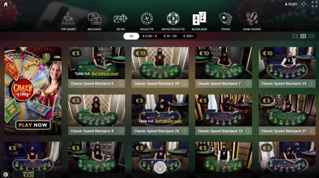 Blackjack table selection