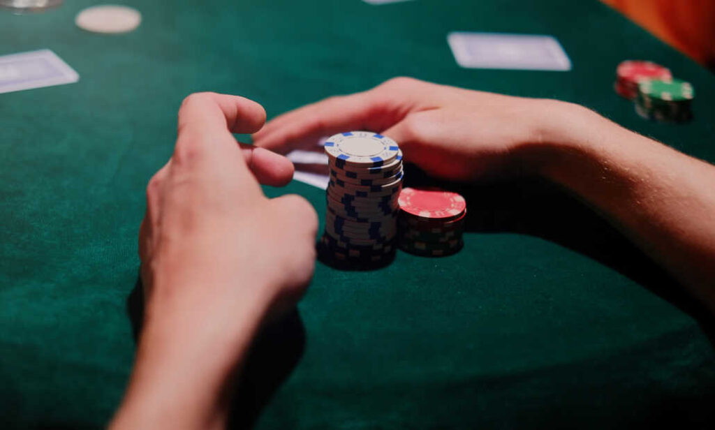 Stack of poker chips on a poker table