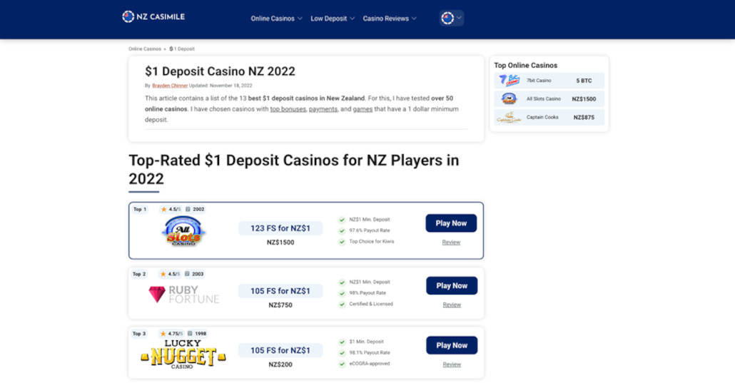 best nz 1 dollar casinos