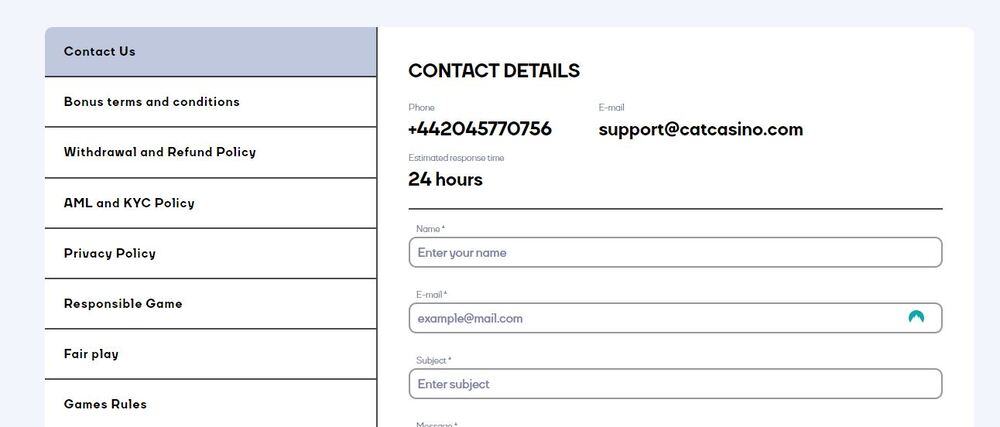 catcasino Customer Support