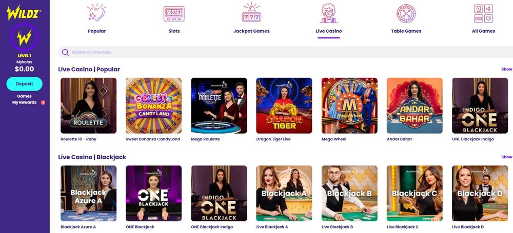 wildz live dealer casino