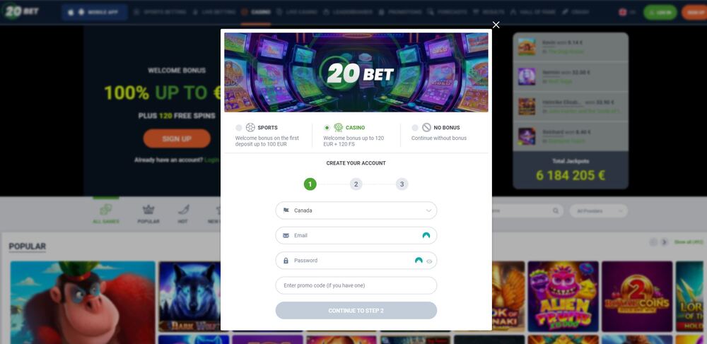 How to Join 20bet Casino