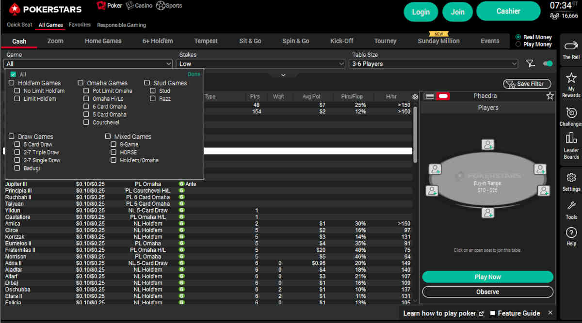 best pokerstars cash game filters