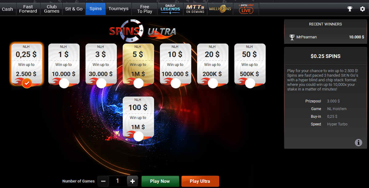 partypoker spins tournaments