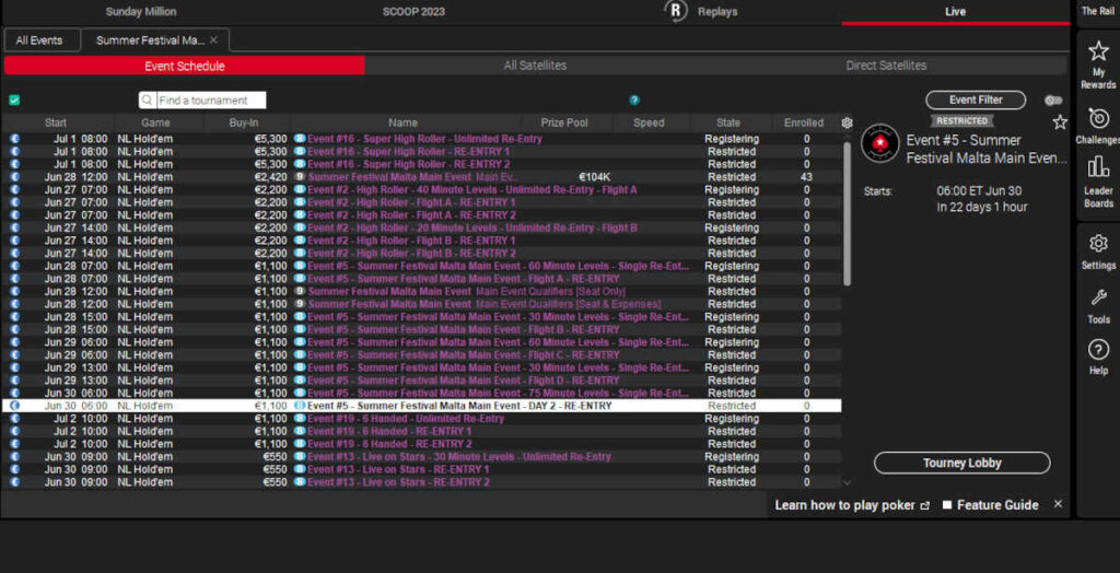 PokerStars Summer Festival in Malta Highlights, Satellites, Venue