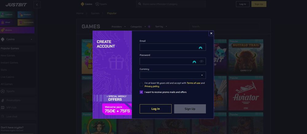 How to Join JustBit Casino