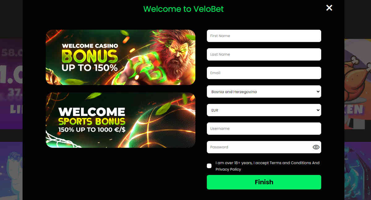 how to sign up at velobet