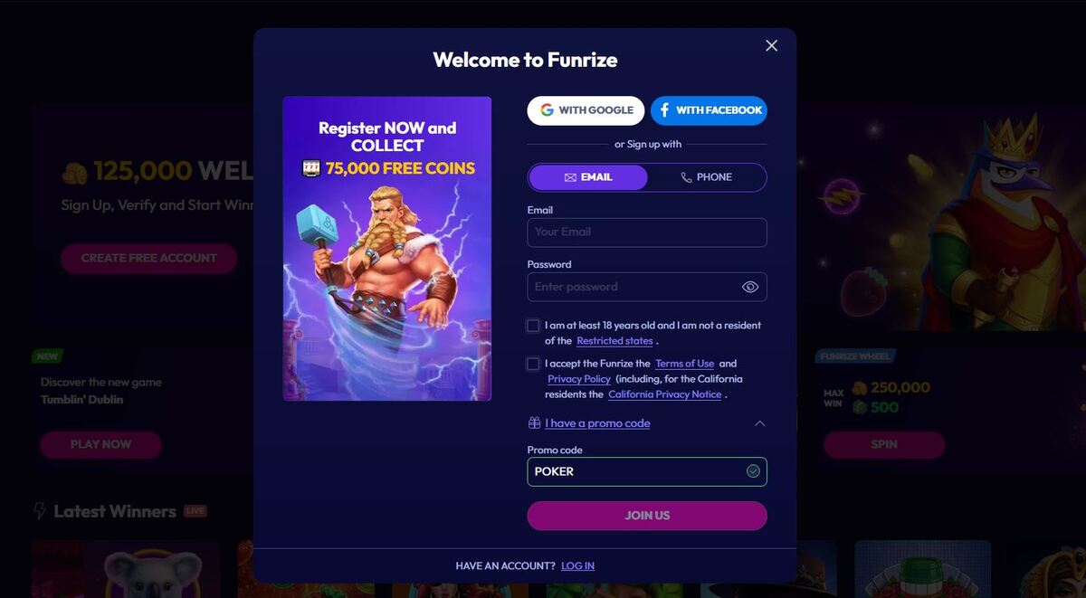 Funrize Casino login