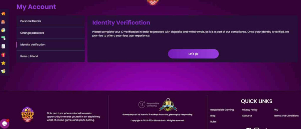 slots and luck account verification