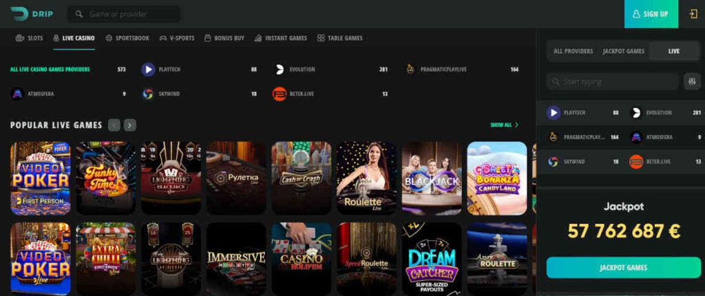 drip live casino games