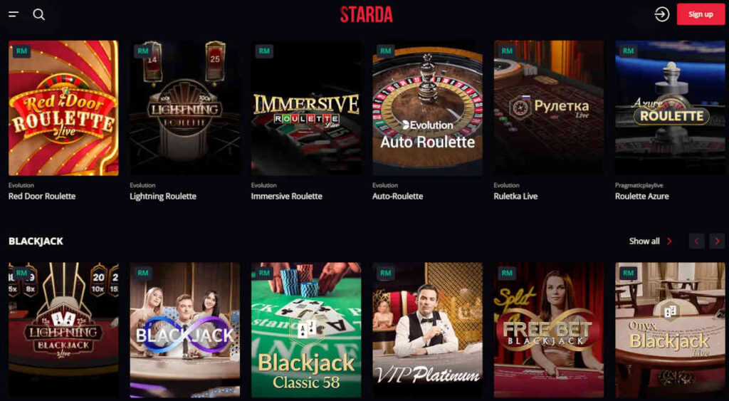 starda casino live dealer games