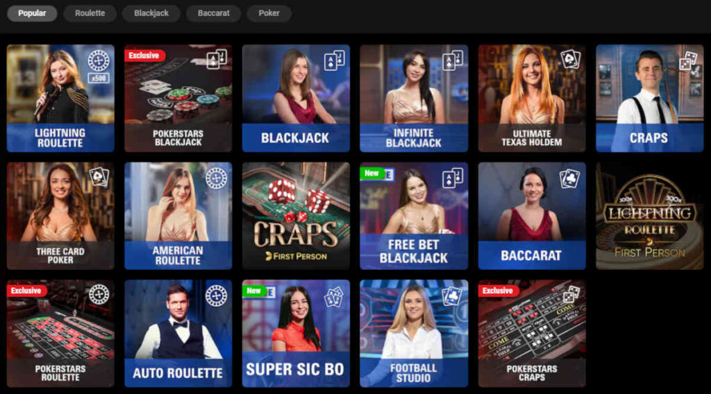 live casino at pokerstars us