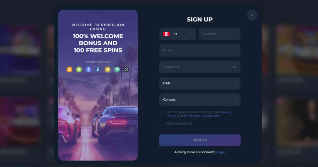 rebellion casino how to sign up
