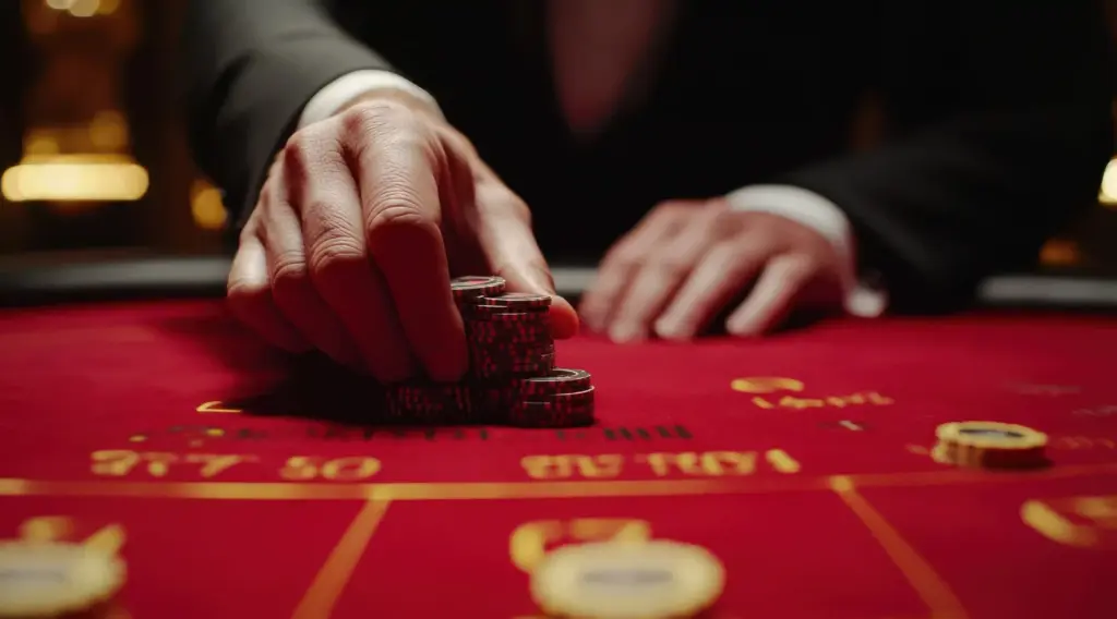 baccarat table with chips showing flat betting strategy example