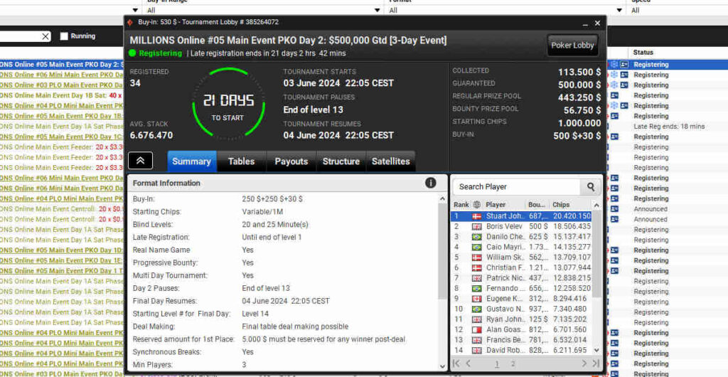 millions online main event