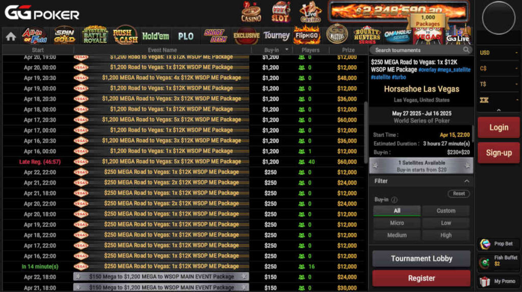 ggpoker road to vegas satellites