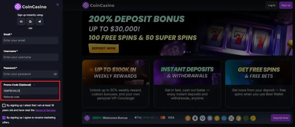 CoinCasino Sign-up Process