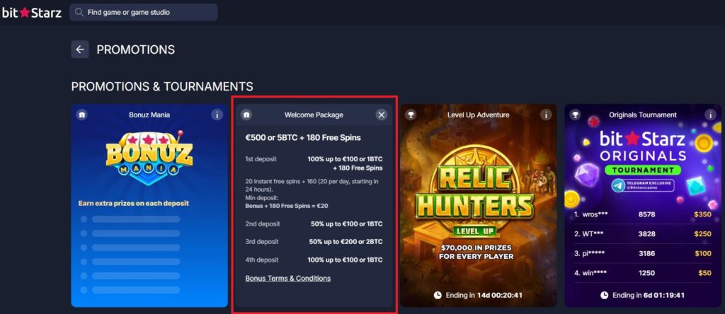 BitStarz welcome bonus structure breakdown 4 deposit offer free spins 2026