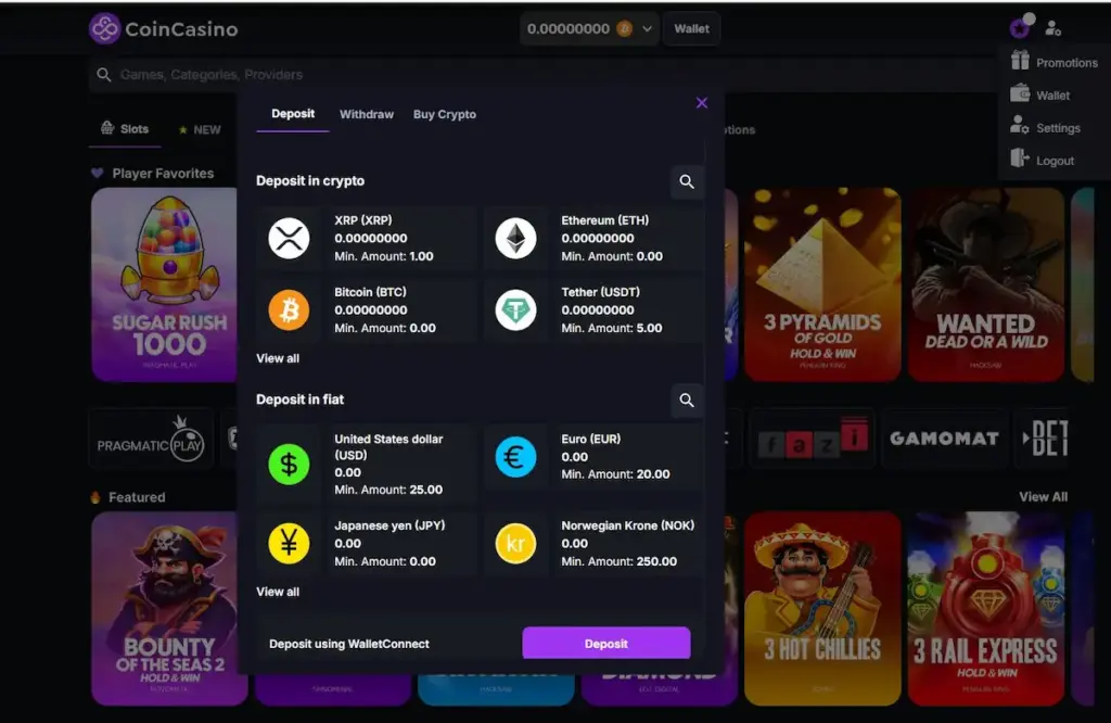 CoinCasino Payments - Crypto and Fiat Deposit Options