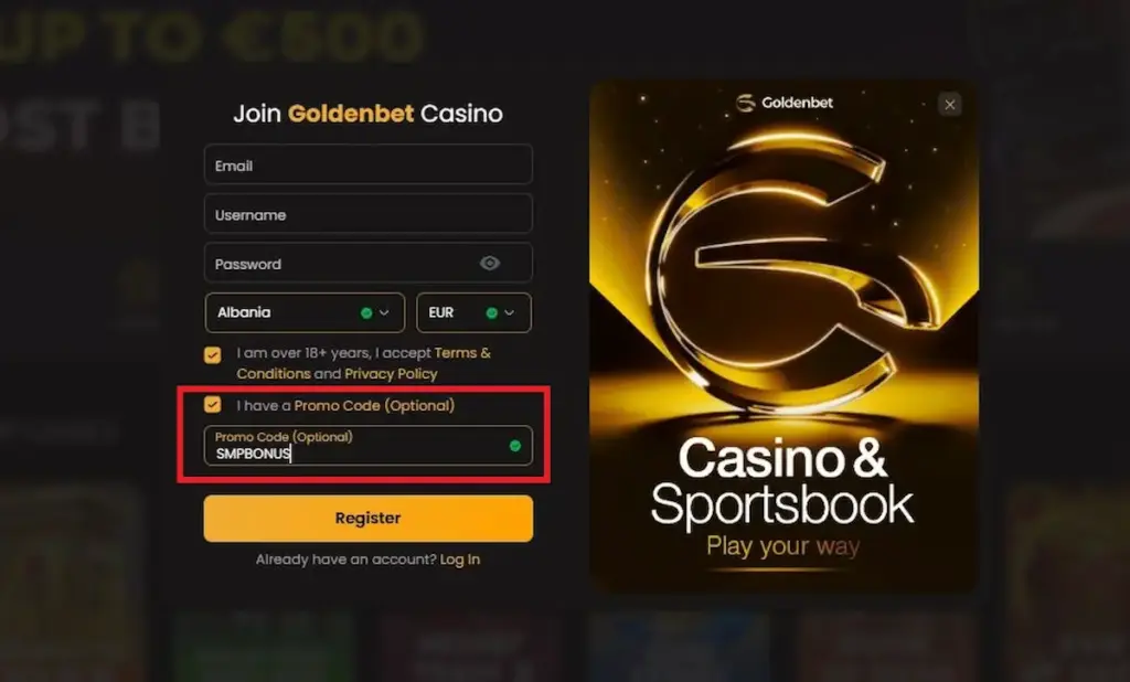 Goldenbet Registration Interface