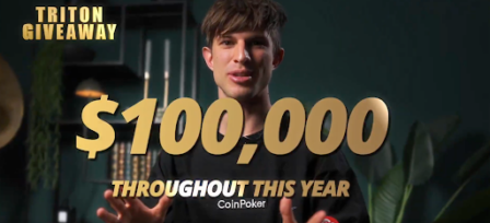 Mario Mosbock announcing the $100,000 CoinPoker Triton Giveaway in a YouTube promotional video.