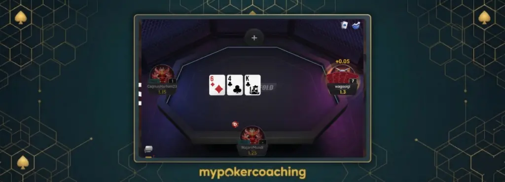 Screenshot of the completely redesigned CoinPoker software interface. The new dark octagonal table features a glowing purple center, three player avatars, and community cards on the board.