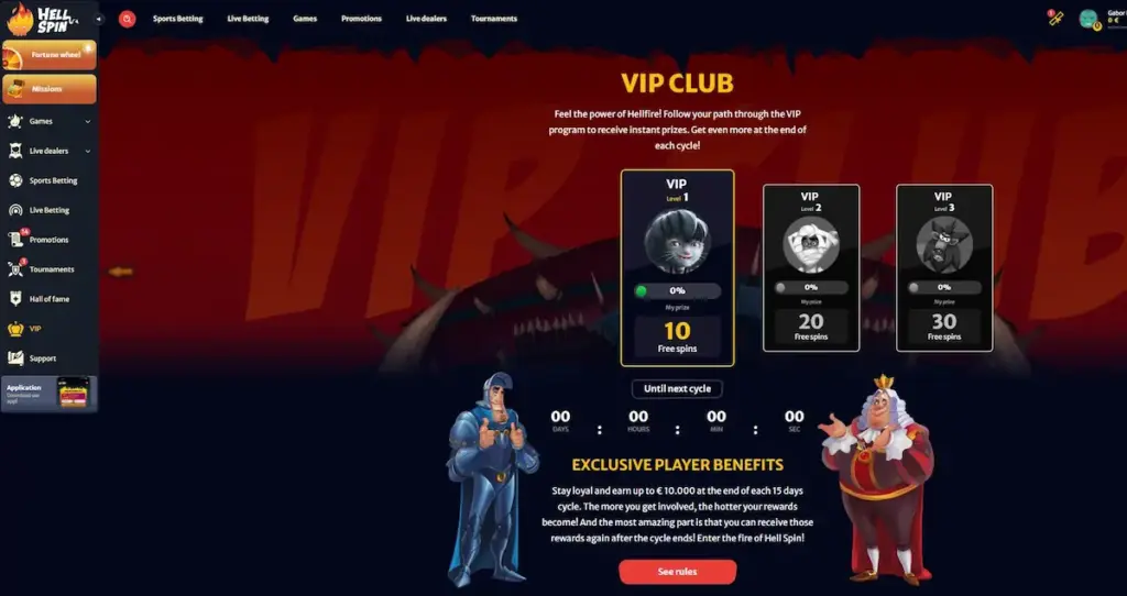 HellSpin VIP loyalty program 12 levels and points system visual proof.