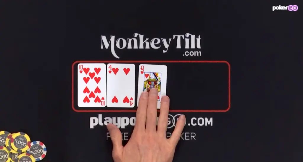 high stakes poker flop board hearts draw heavy texture