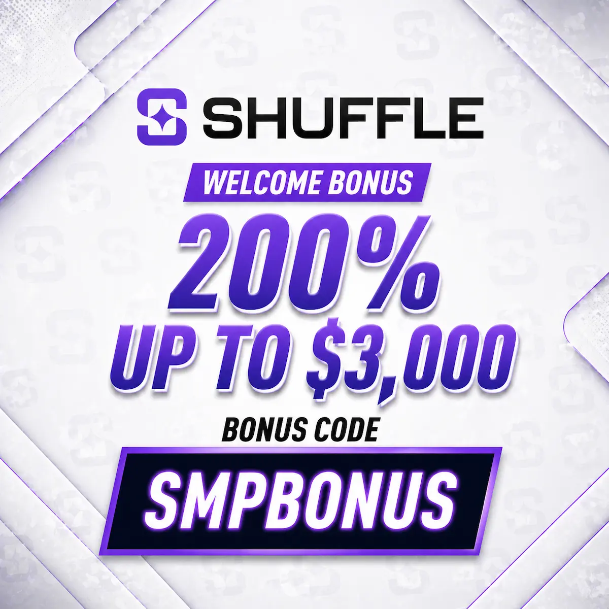 Shuffle Casino promo code SMPBONUS with 200 percent welcome bonus up to 3000 dollars