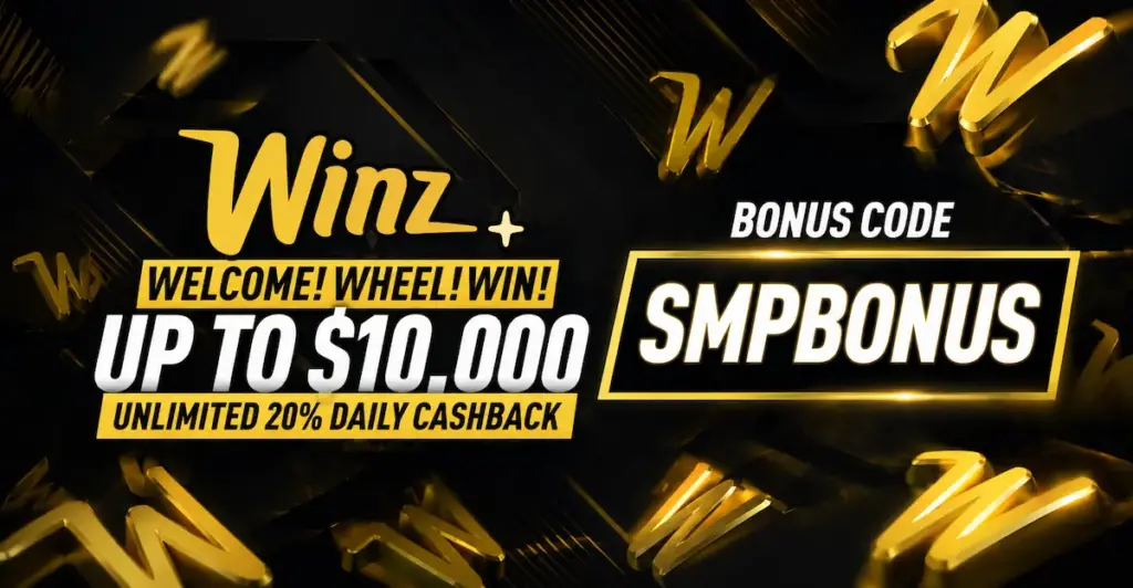 Winz io bonus code SMPBONUS with welcome wheel bonus up to $10,000 and 20% daily cashback offer