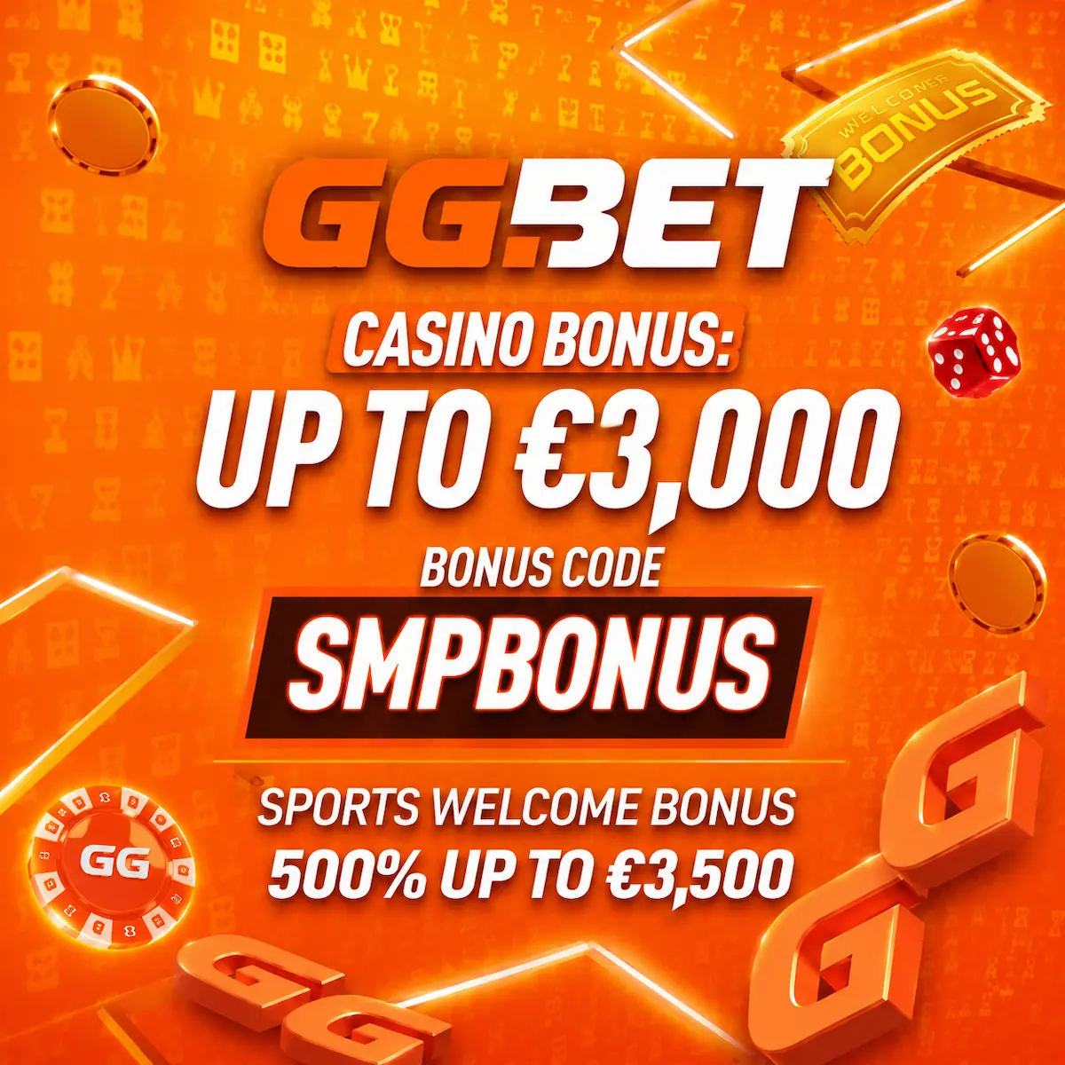 GGbet Casino review featured image with bonus code SMPBONUS and casino bonus details