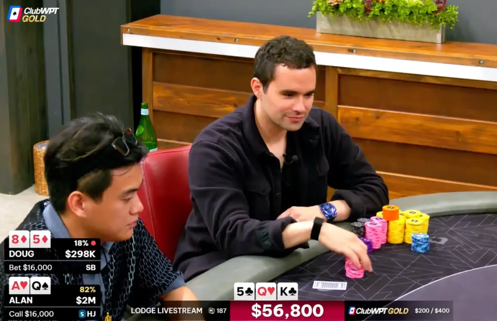 Doug Polk making a half-pot continuation bet on the flop.