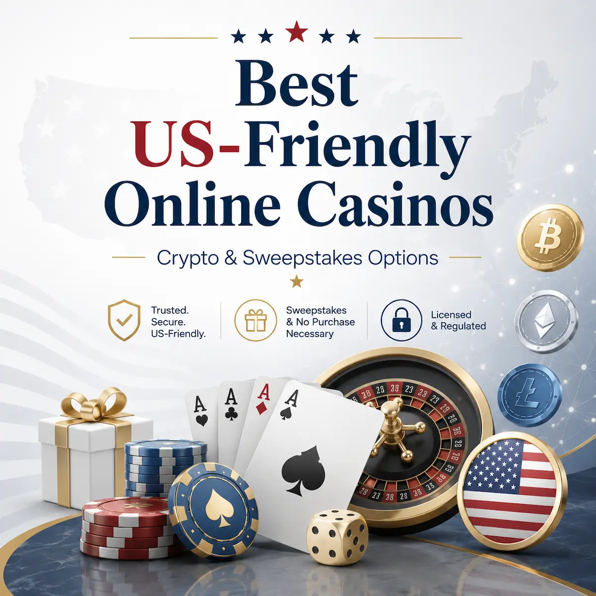 Featured image for a US-friendly online casinos guide covering crypto casinos, sweepstakes casinos, and casino bonus comparison.