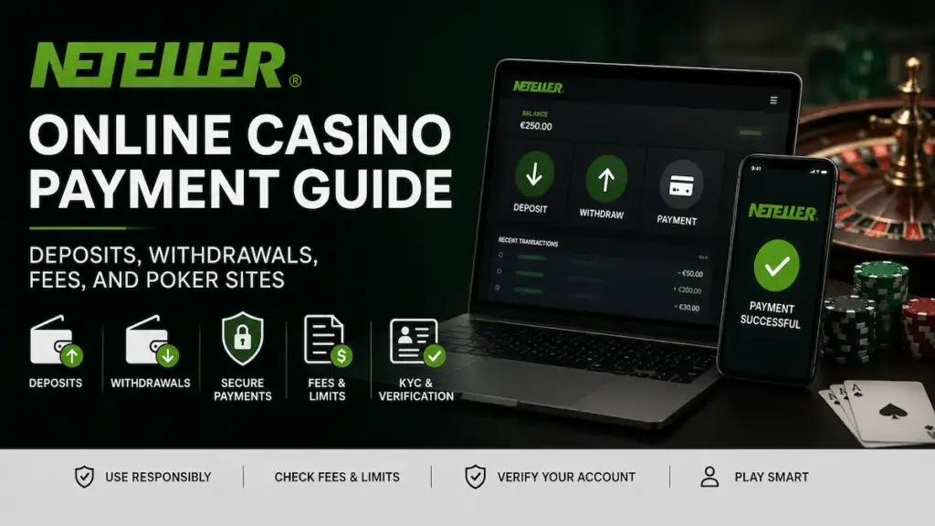 Neteller online casino payment guide showing e-wallet deposits, withdrawals, fees, and poker site payment checks