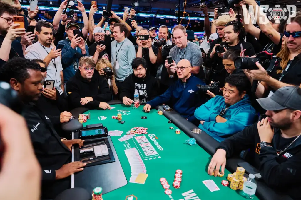 Chris Moneymaker sits at the 2026 WSOP Main Event table after his bubble elimination was confirmed.