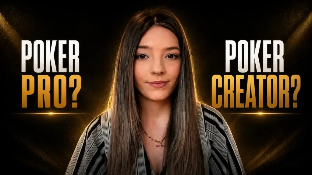 Leah Hauer with text asking whether she is a poker pro or poker creator