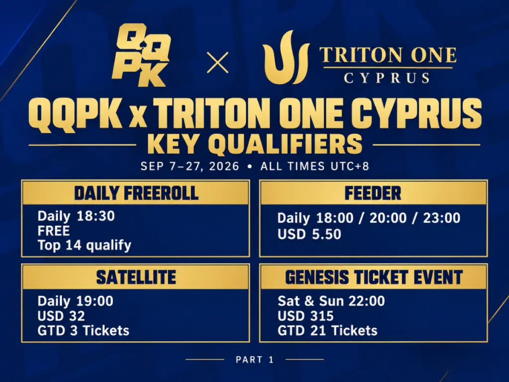 QQPK Triton ONE Cyprus qualifiers with daily freeroll, feeder, satellite and Genesis Ticket Event schedule