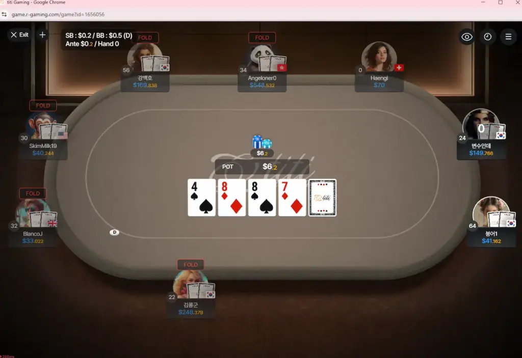 Titi Poker live cash game table during a $0.20/$0.50 Hold'em session